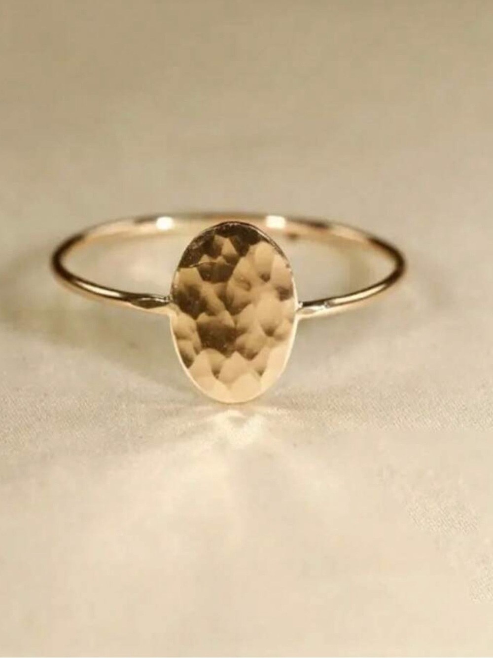 Gold Toned Hammered Oval Accent Ring - Women's Jewelry